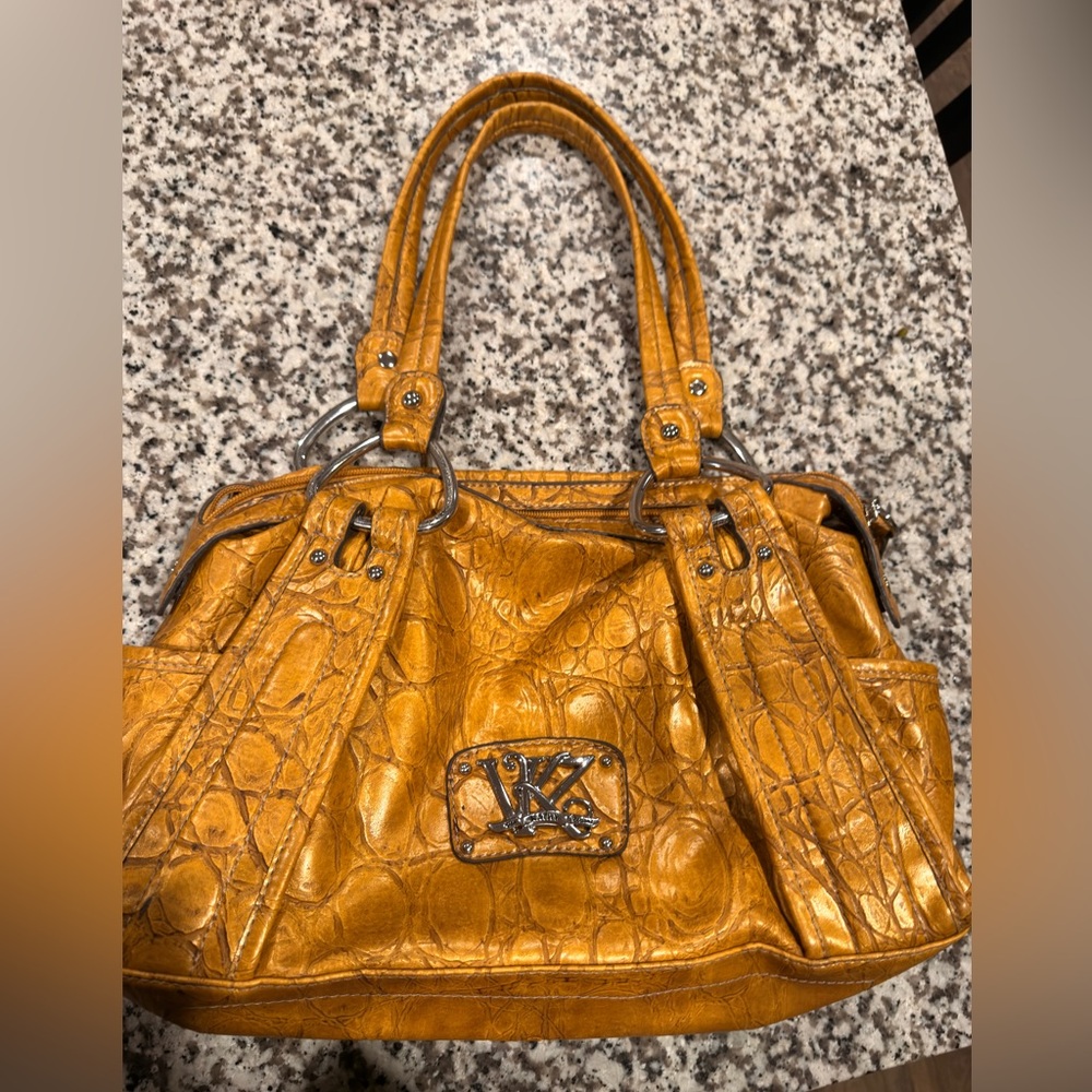Kathy Van Zeeland croc embossed gold/mustard yellow purse